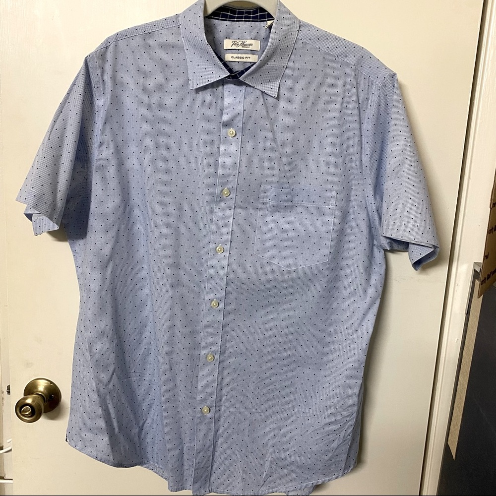 VAN HEUSEN | Collared Dot-pattern Button-Down Short-Sleeve Shirt